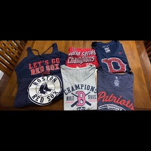 Lot of Red Sox and Patriots tops.